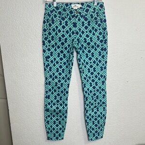 Vineyard Vines Blue Aqua Lattice Print Skinny Jeans Womens Size 0 Boho Retro